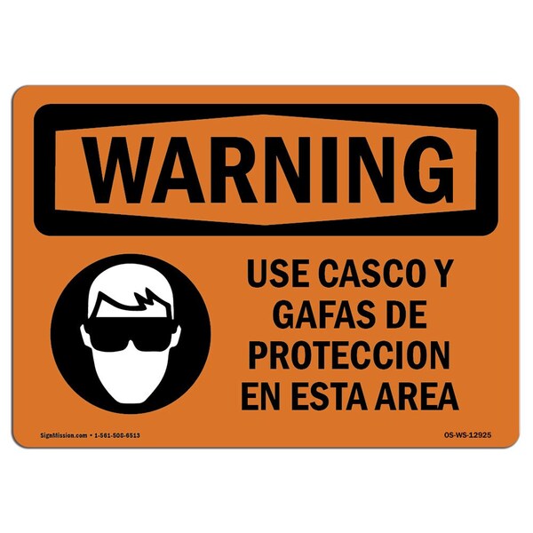 Signmission OSHA WARNING Sign, Wear Hard Hat And Glasses In This Area, 7in X 5in Decal, 7" W, 5" H, Landscape OS-WS-D-57-L-12925 - main